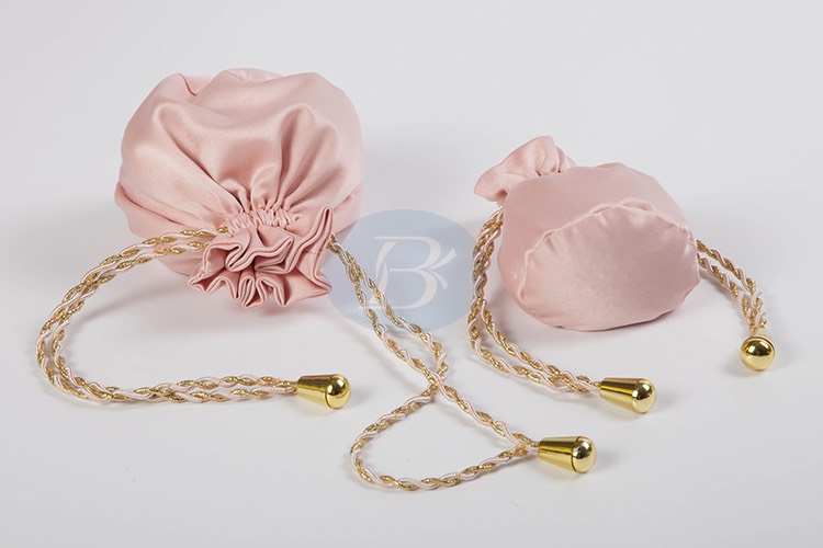 custom round bottom satin jewelry pouches