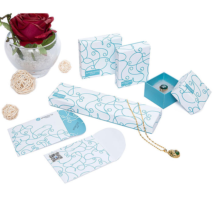 Blue pattern custom jewellery set package with cotton insert